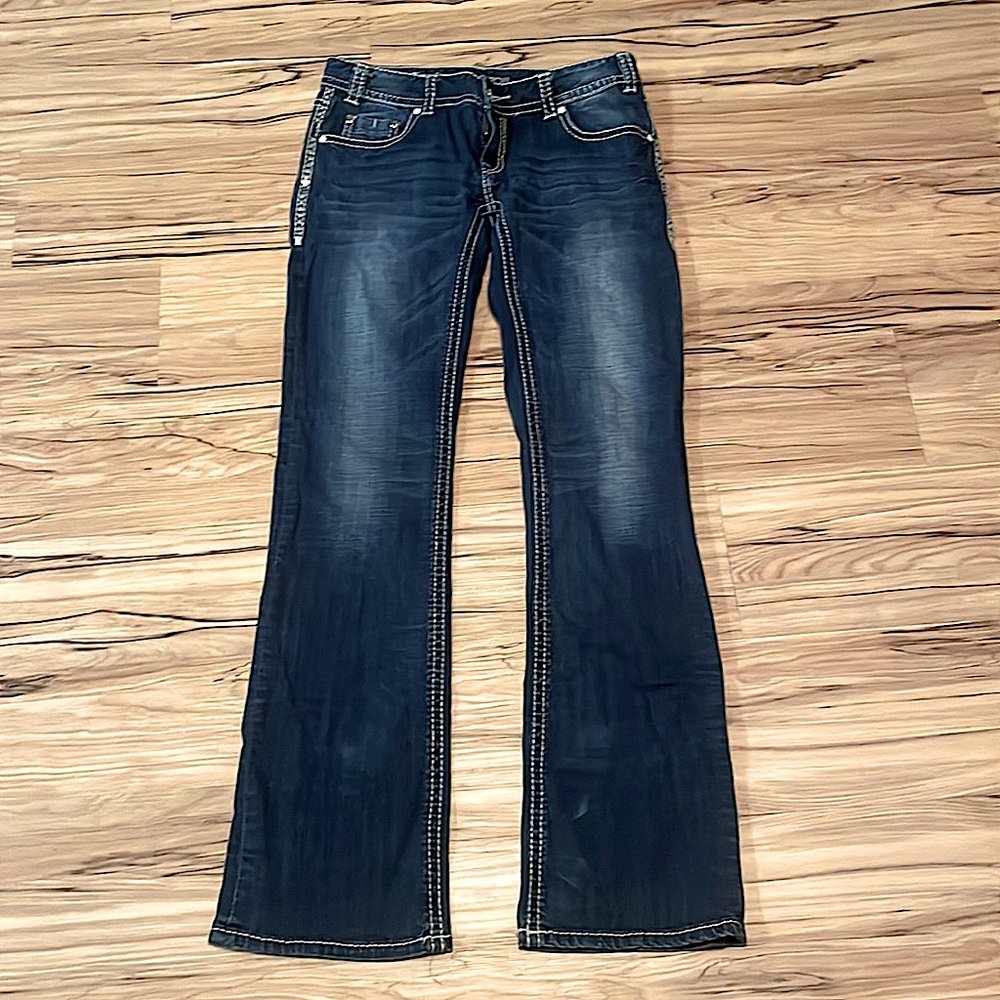 Rock & Roll Cowgirl Denim Jean Womens Bling Boot cut Shine Dark, FREE SHIPPING